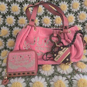 Juicy Couture Pink Terry Cloth Stitch Hobo Bag & Matching Wallet